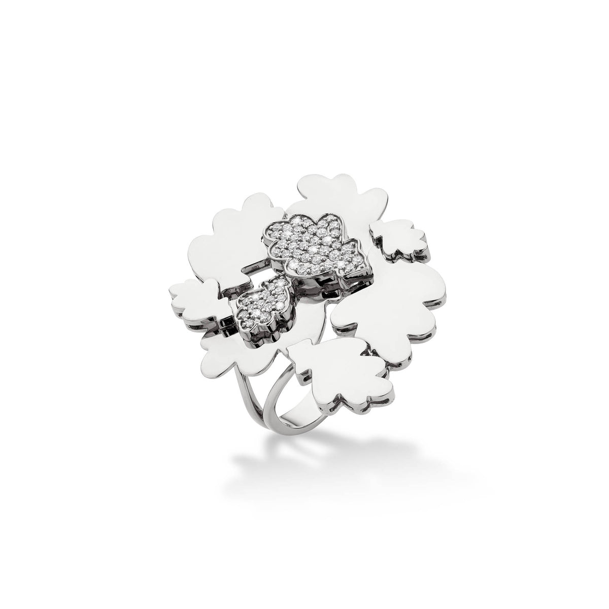 OAK FOREST FLOOR RING white gold white diamonds pavé