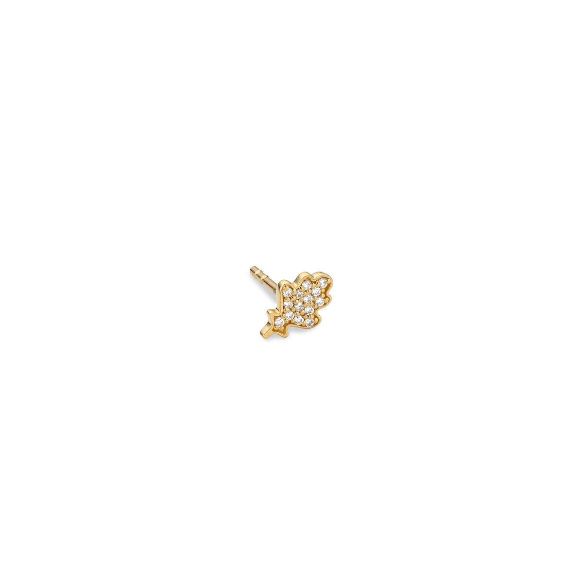 OAK STUD EARRING BABYLEAF yellow gold diamonds pavé