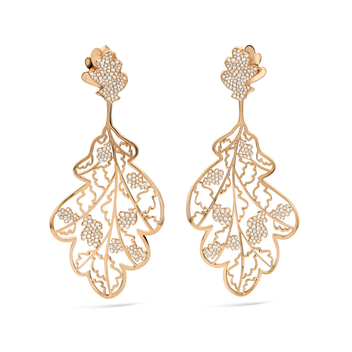 OAK OORBEL L roségoud witte diamanten pavé
