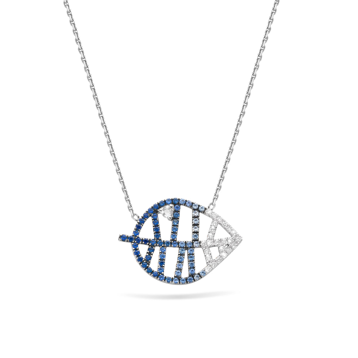 BEECH NECKLACE - DEWDROPS S white gold diamond blue sapphire pavé