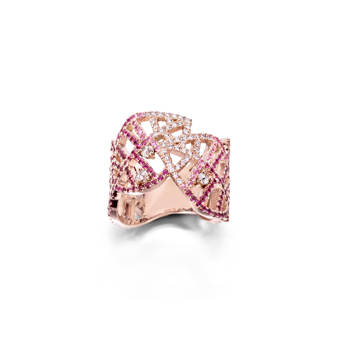 BEECH RING - DEWDROPS rose gold diamond pink sapphire pavé