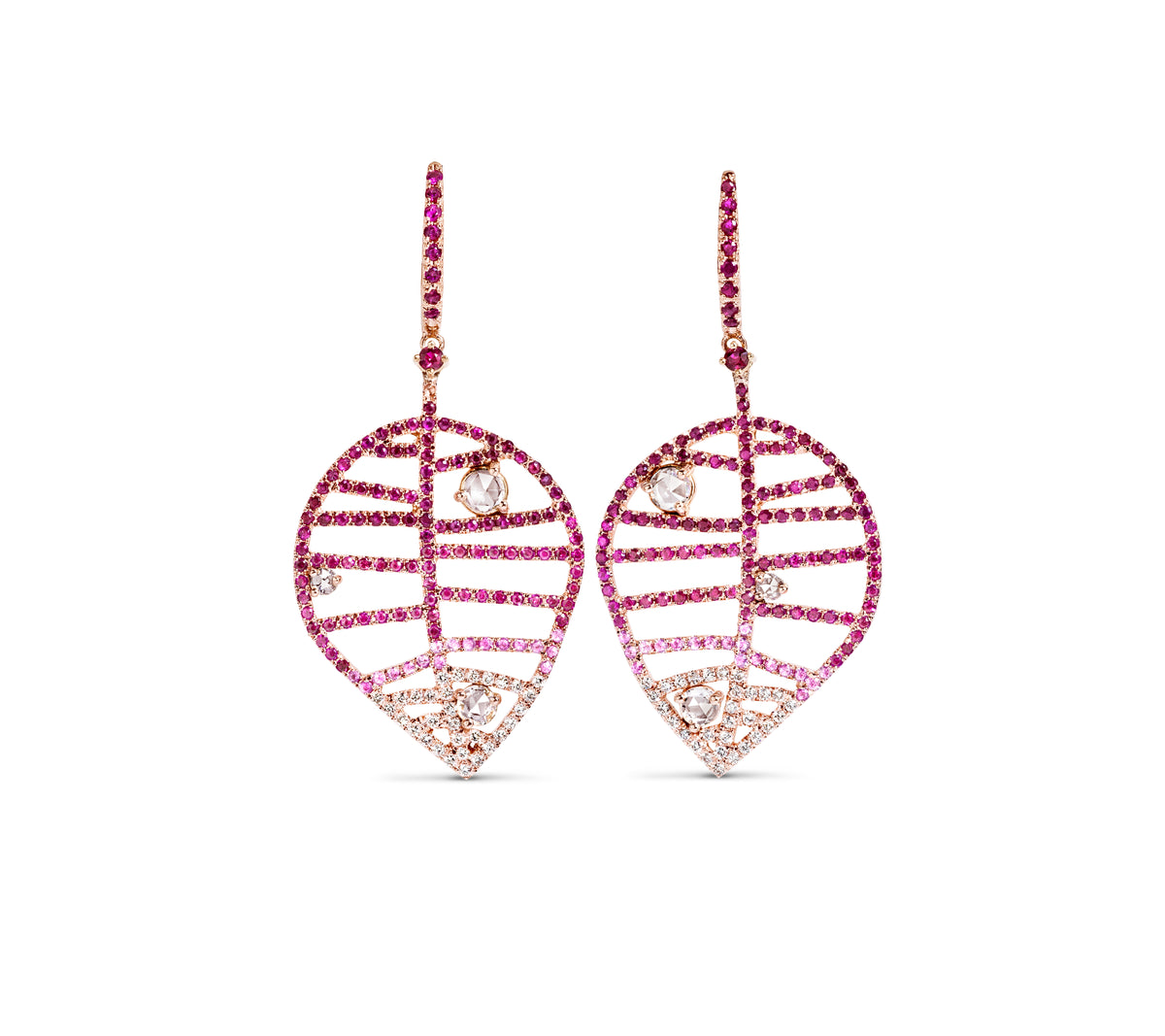BEECH EARRINGS - DEWDROPS M rose gold diamond pink sapphire pavé