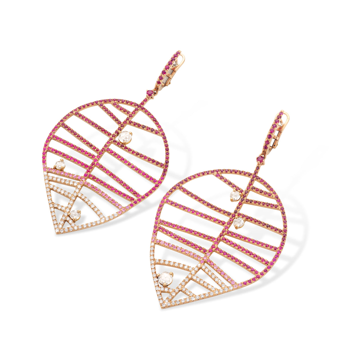 BEECH EARRING - DEWDROPS L rose gold diamond pink sapphire pavé