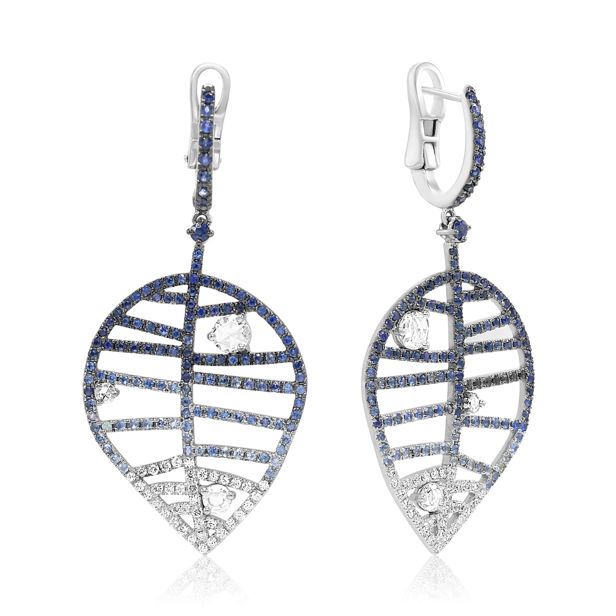 BEECH EARRING - DEWDROPS M white gold diamond blue sapphire pavé
