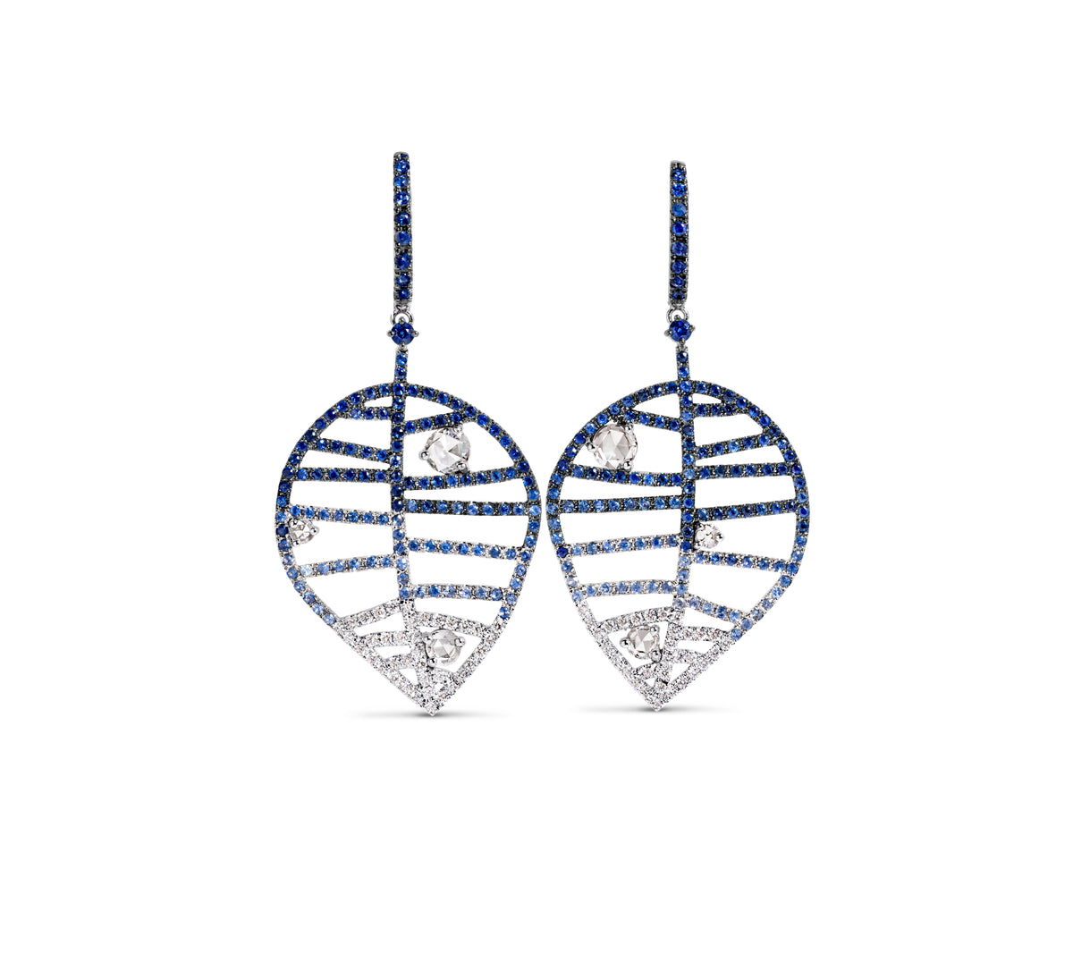 BEECH EARRING - DEWDROPS M white gold diamond blue sapphire pavé