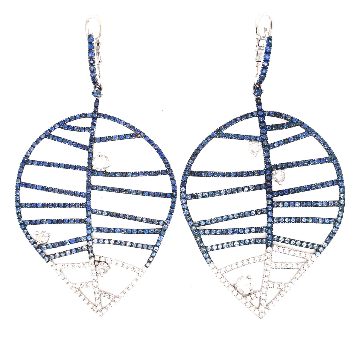 BEECH EARRING - DEWDROPS L white gold diamond blue sapphire pavé