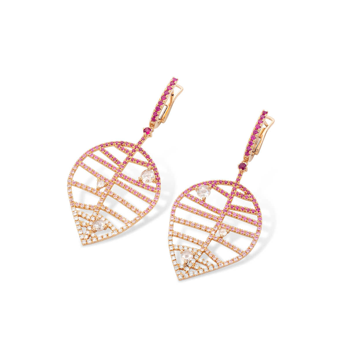 BEECH EARRINGS - DEWDROPS M rose gold diamond pink sapphire pavé