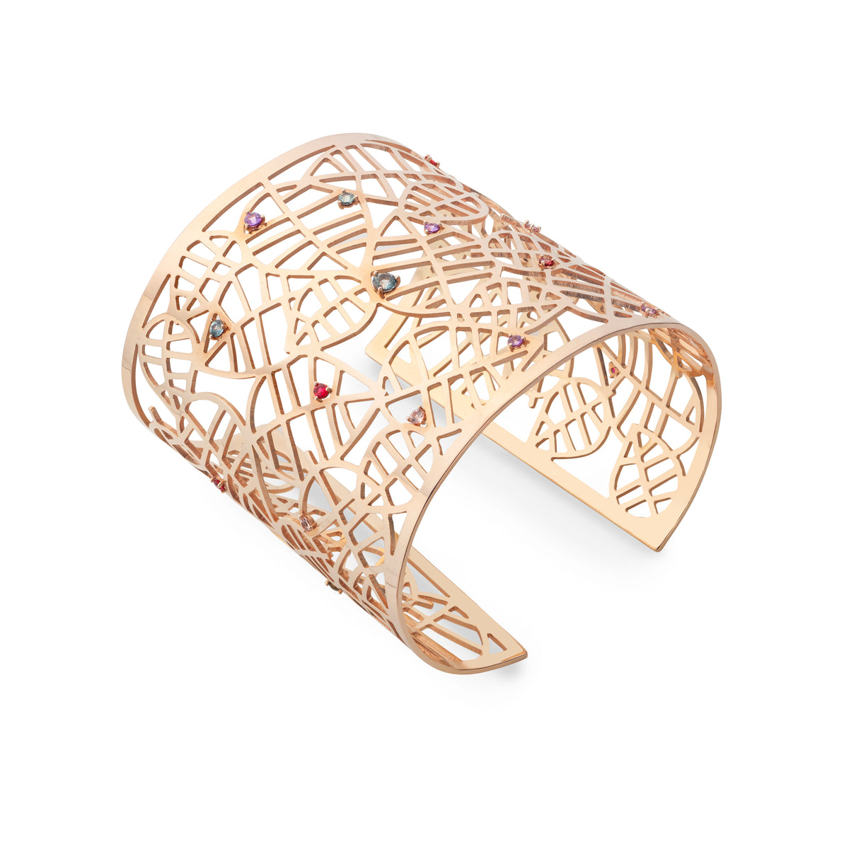 BEECH CUFF BRACELET - NUANCES rose gold plated corundum/spinel