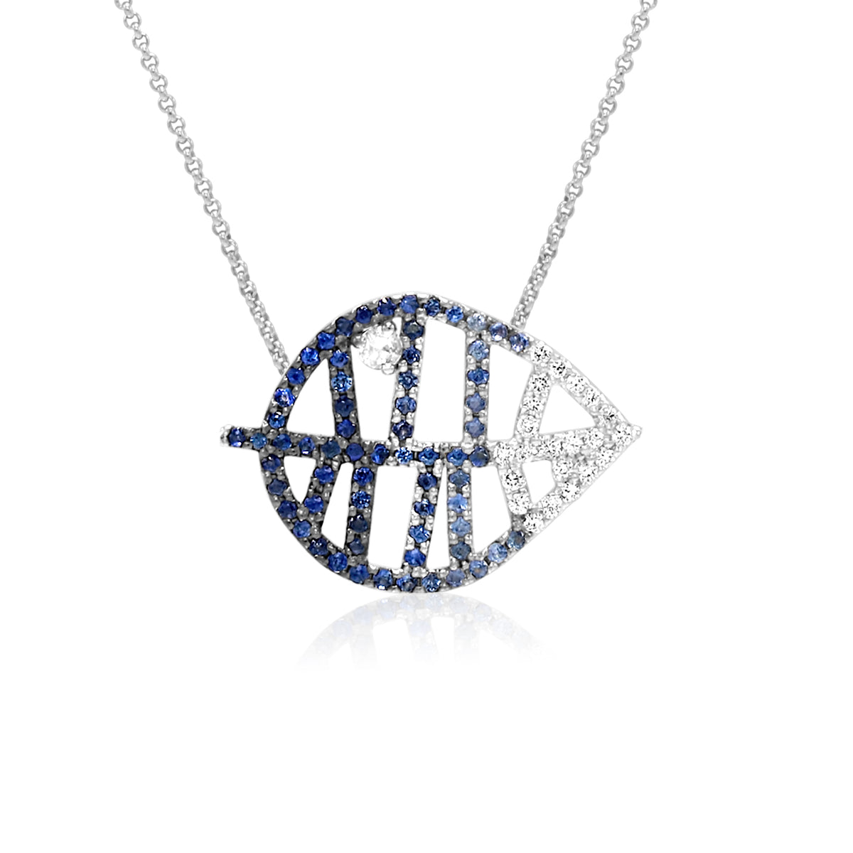 BEECH NECKLACE - DEWDROPS S white gold diamond blue sapphire pavé