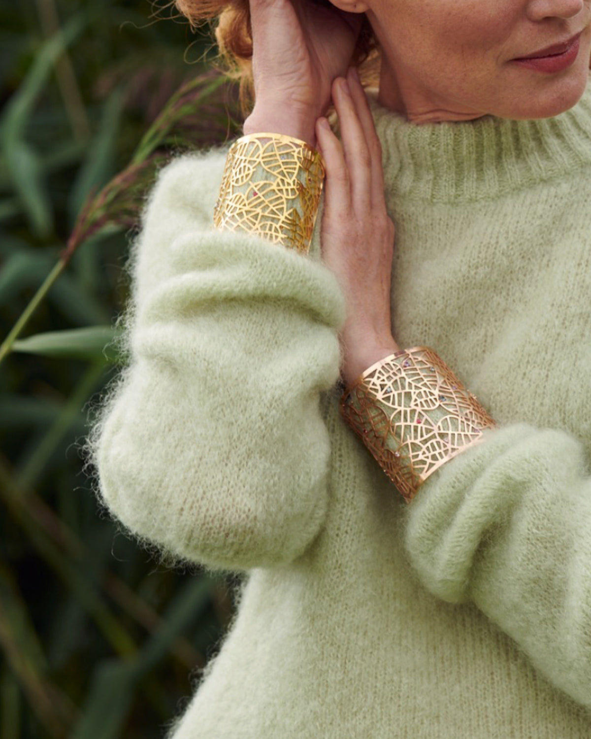 BEECH CUFF BRACELET - NUANCES rose gold plated corundum/spinel