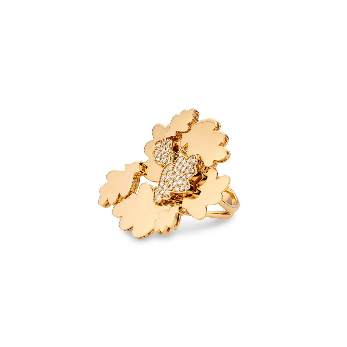 OAK FOREST FLOOR RING yellow gold white diamonds pavé