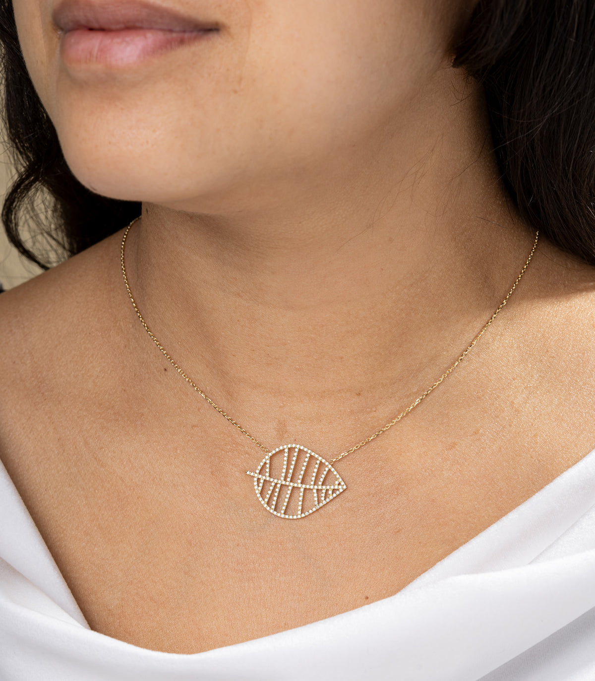 BEECH NECKLACE M yellow gold diamonds pavé