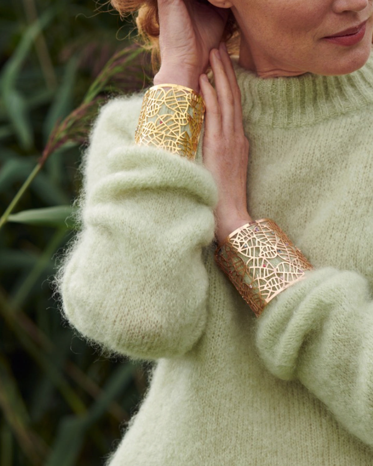 BEECH CUFF BRACELET - NUANCES rose gold plated corundum/spinel