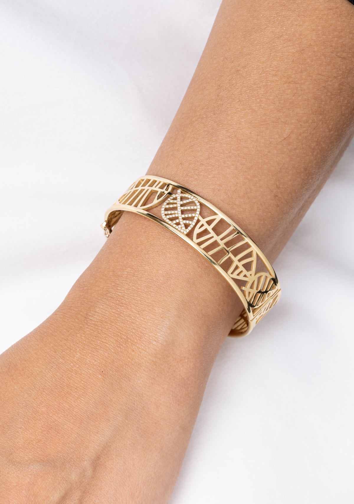 BEECH BANGLE BRACELET yellow gold white diamonds pavé
