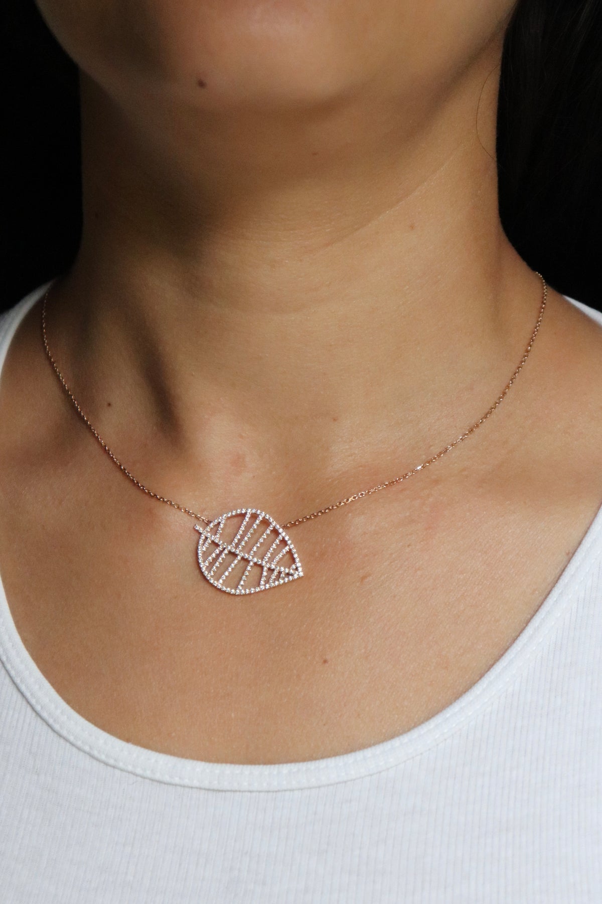 BEECH NECKLACE M rose gold diamonds pavé