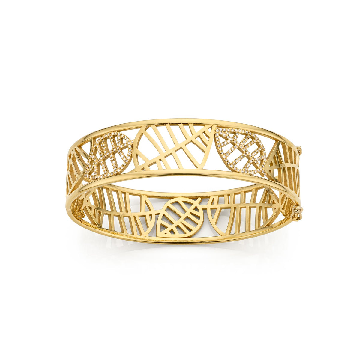 BEECH BANGLE BRACELET yellow gold white diamonds pavé