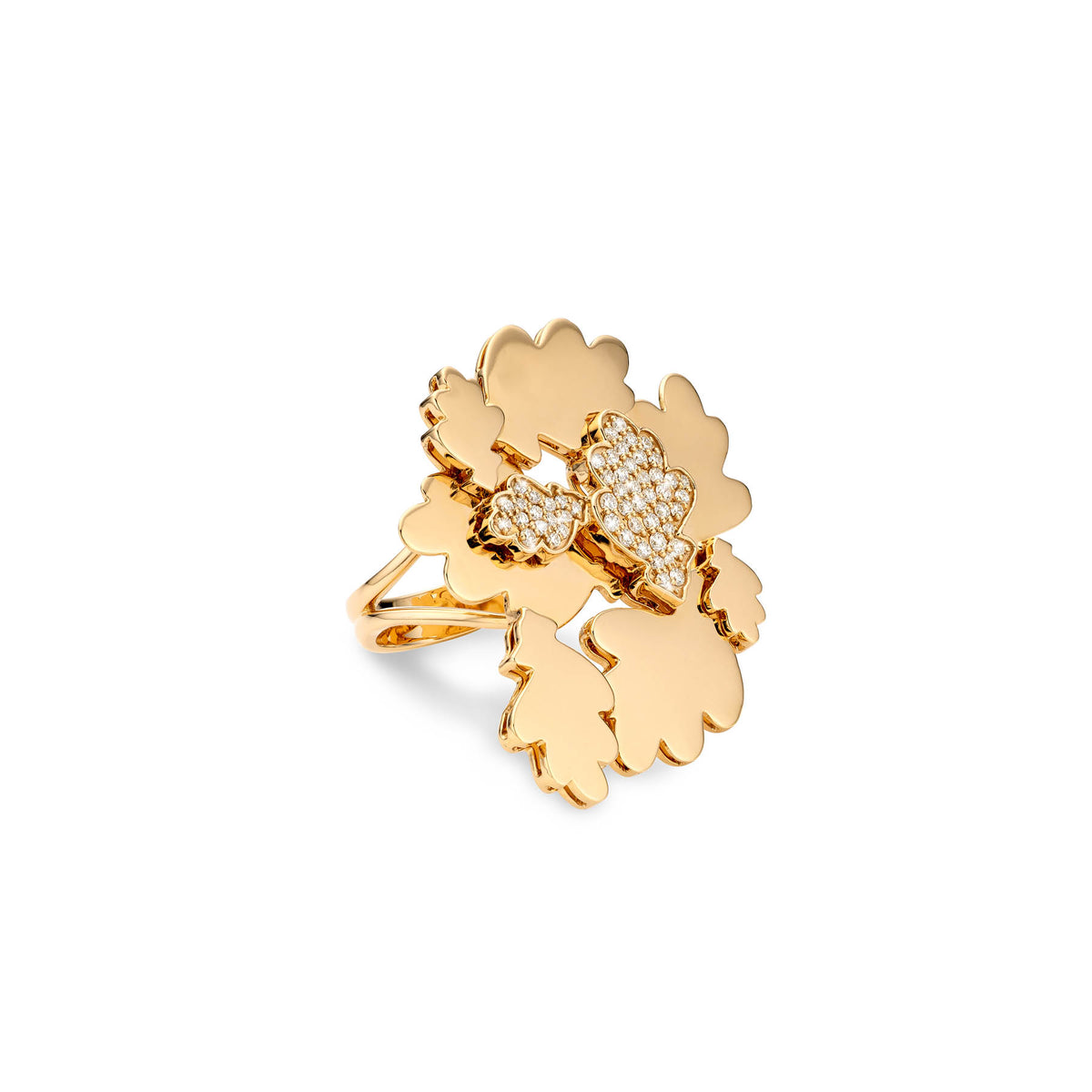 OAK FOREST FLOOR RING yellow gold white diamonds pavé