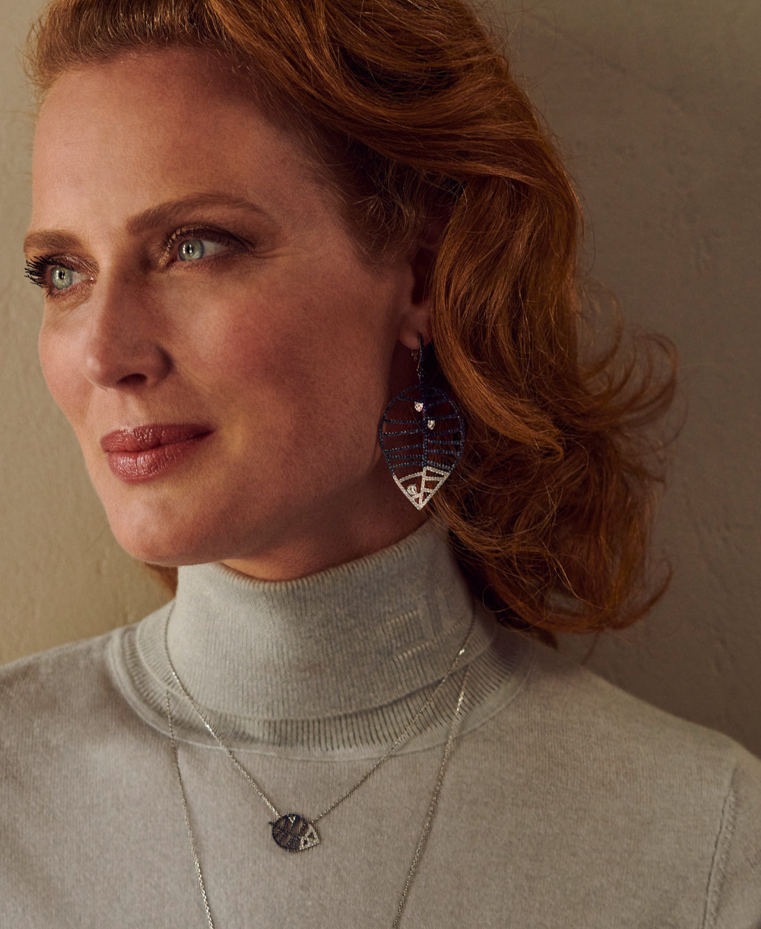 BEECH EARRING -  DEWDROPS L white gold diamond blue sapphire pavé
