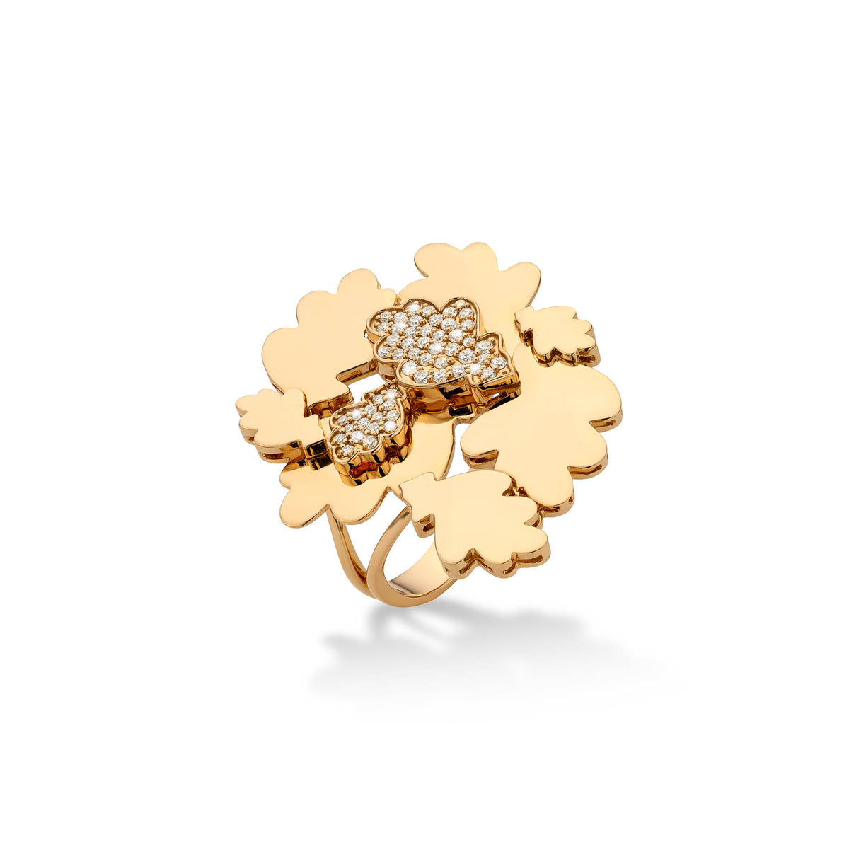 OAK FOREST FLOOR RING yellow gold white diamonds pavé