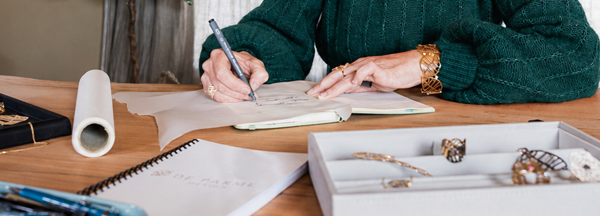 Hand-drawn sketch on tracing paper, the starting point of a De Parme Design collection