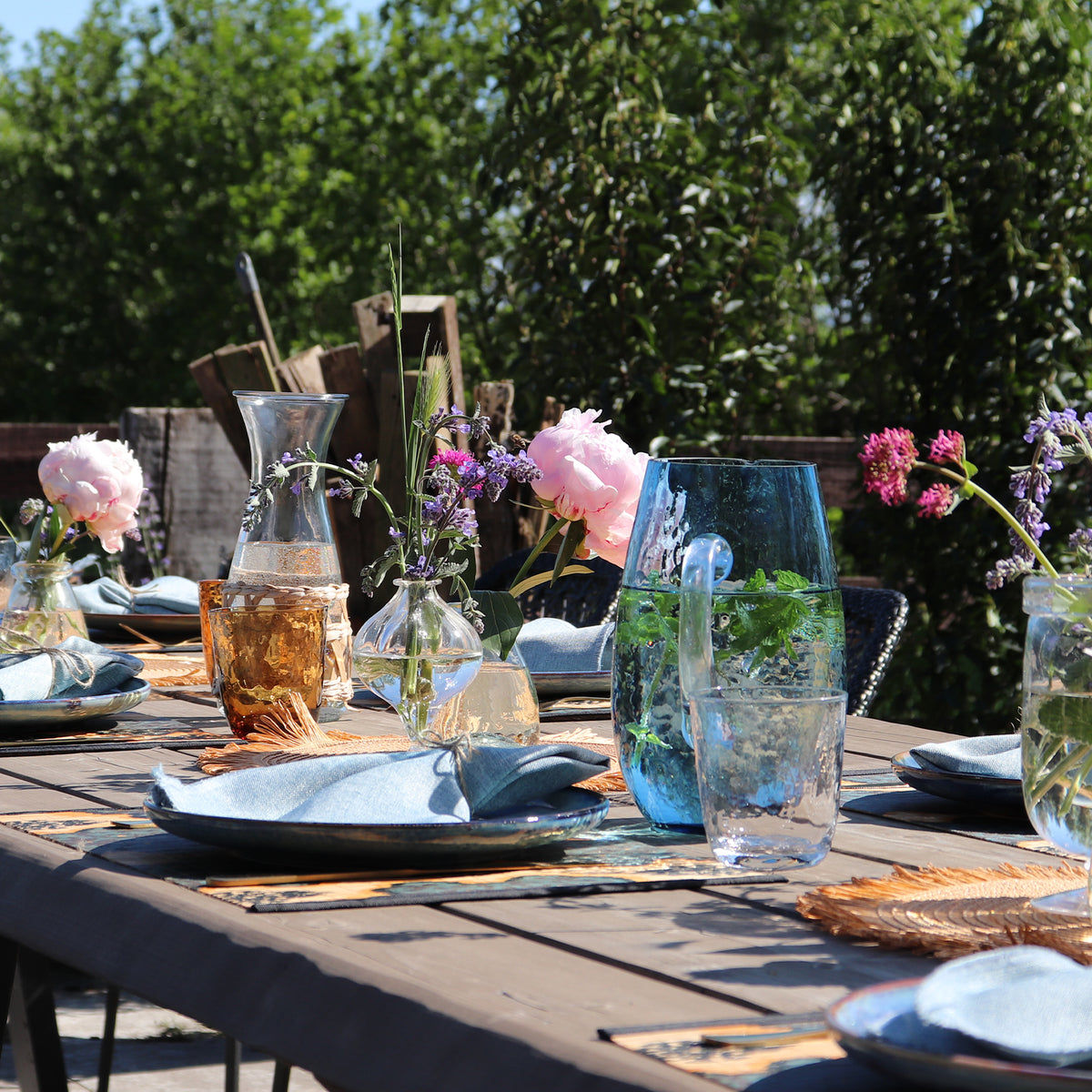Elegant table set in the garden overlooking the fields, De Parme Design bespoke event