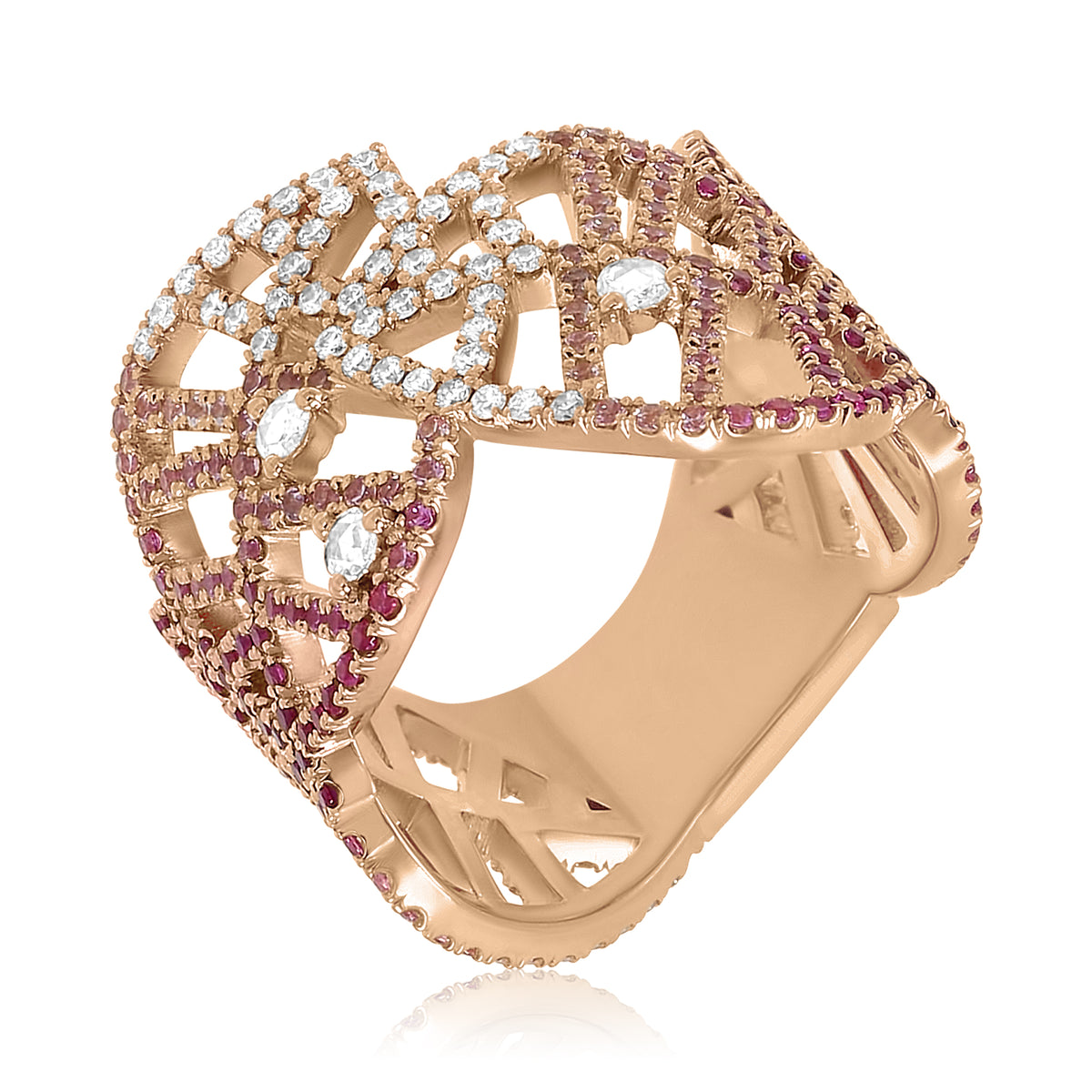 BEECH RING - DEWDROPS rose gold diamond pink sapphire pavé