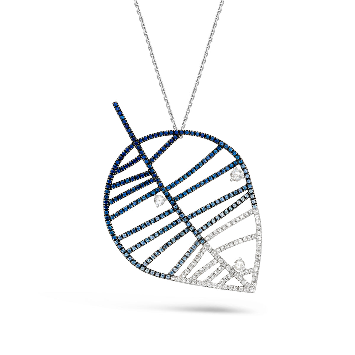 BEECH PENDANT - DEWDROPS L white gold diamond blue sapphire pavé