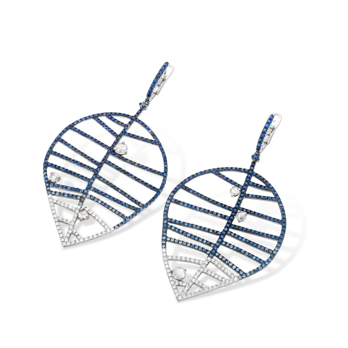 BEECH EARRING -  DEWDROPS L white gold diamond blue sapphire pavé
