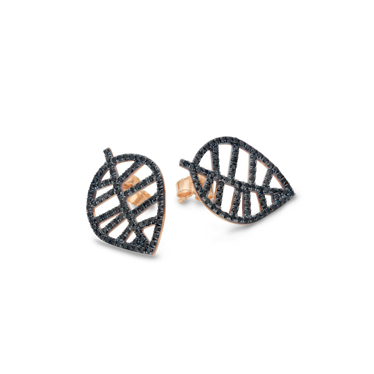 BEECH STUD EARRING S rose gold black diamond pavé