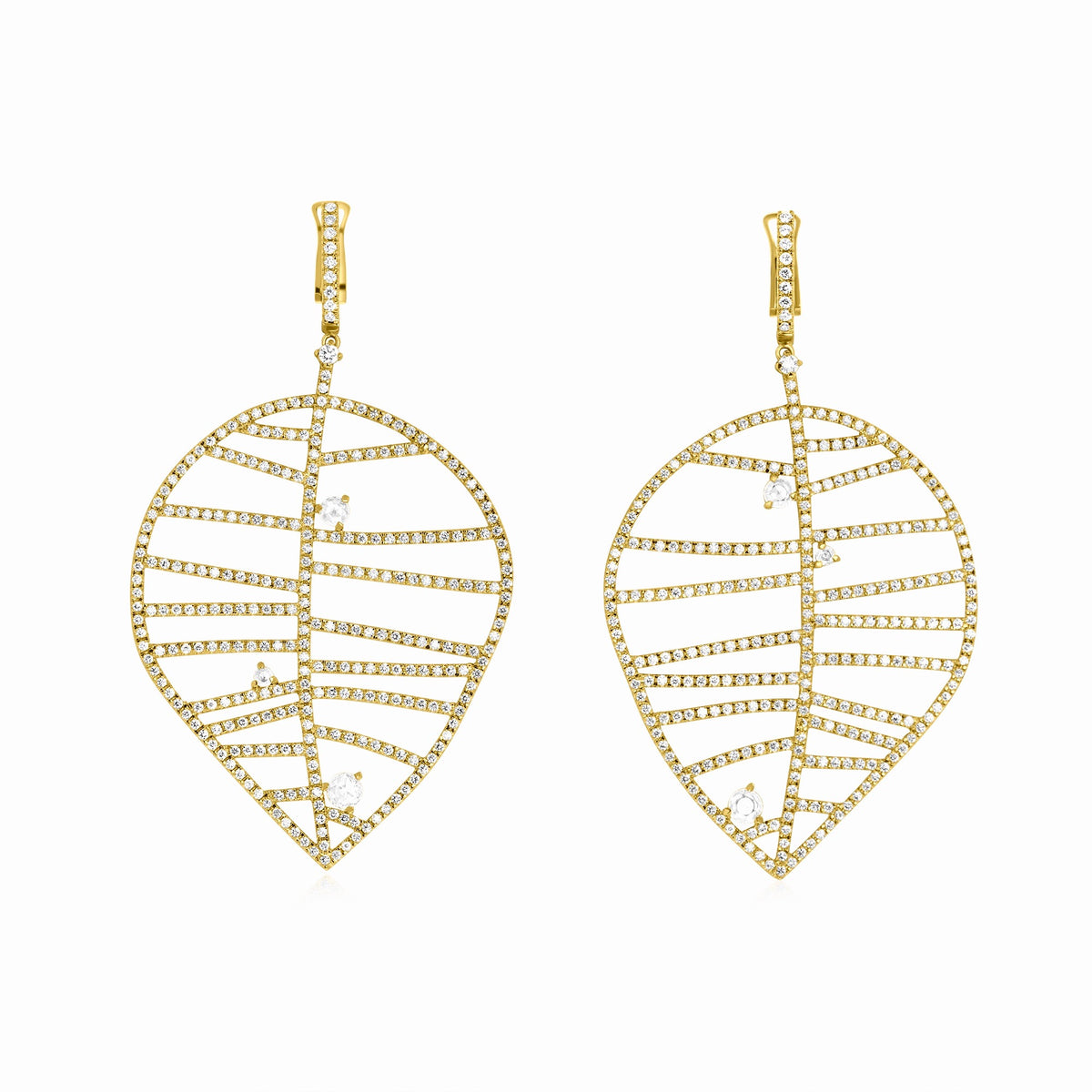 BEECH EARRING - DEWDROPS L gold diamonds
