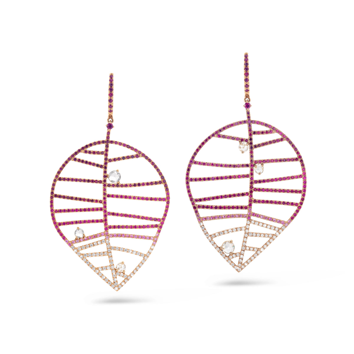 BEECH EARRING - DEWDROPS L rose gold diamond pink sapphire pavé