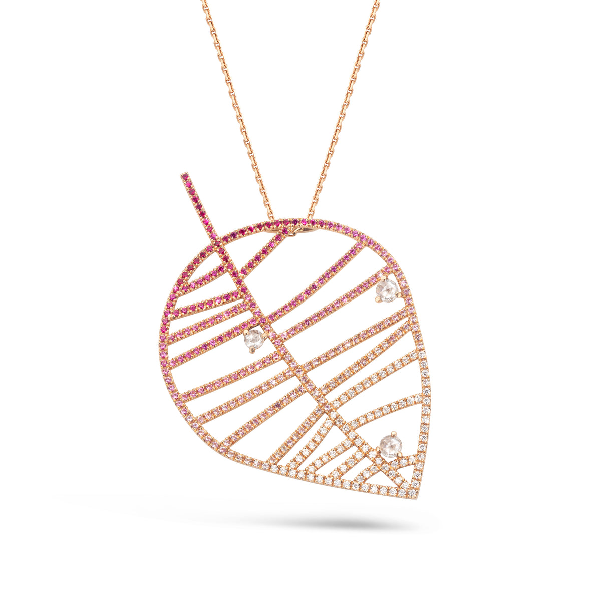 BEECH PENDANT - DEWDROPS L rose gold diamond pink sapphire pavé