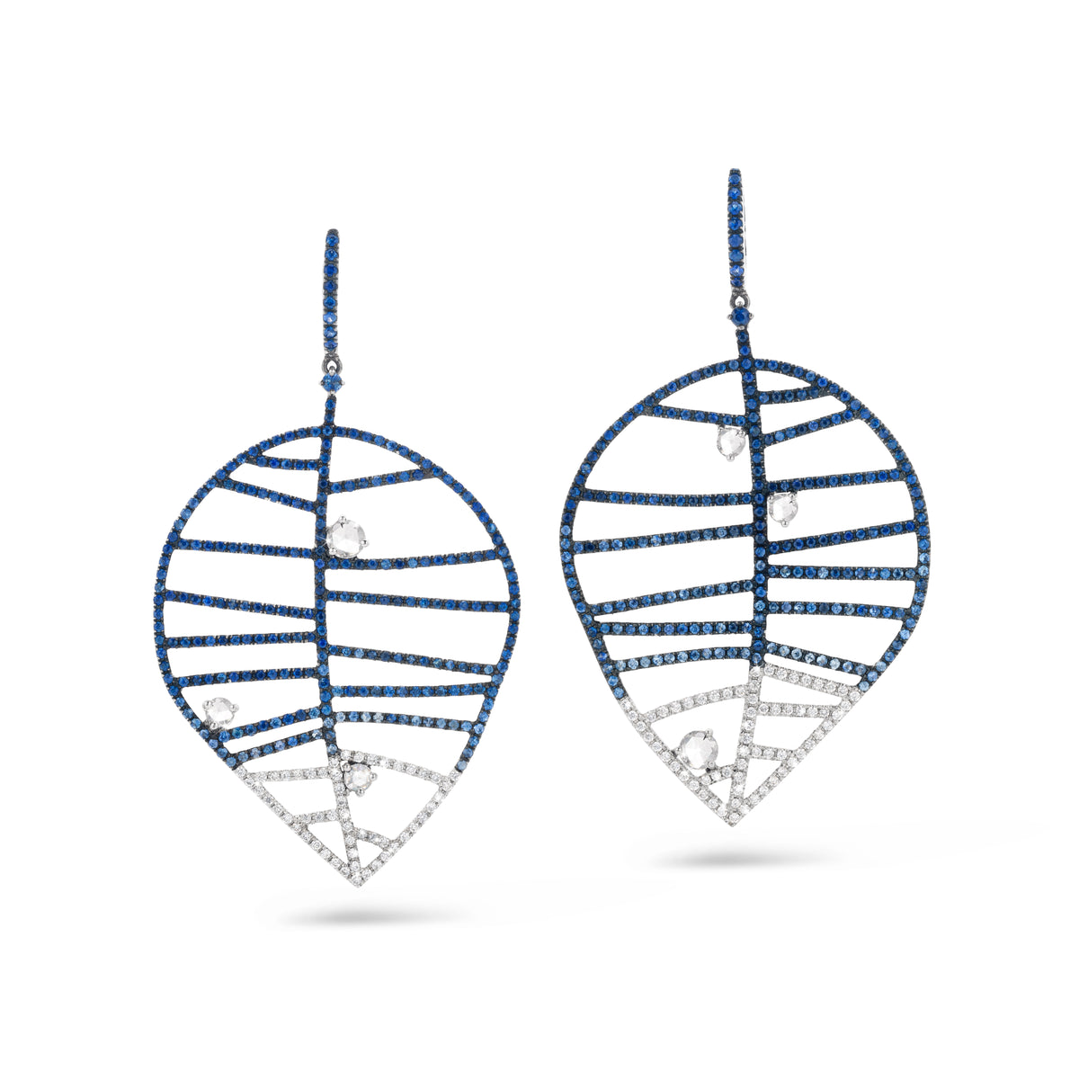 BEECH EARRING -  DEWDROPS L white gold diamond blue sapphire pavé