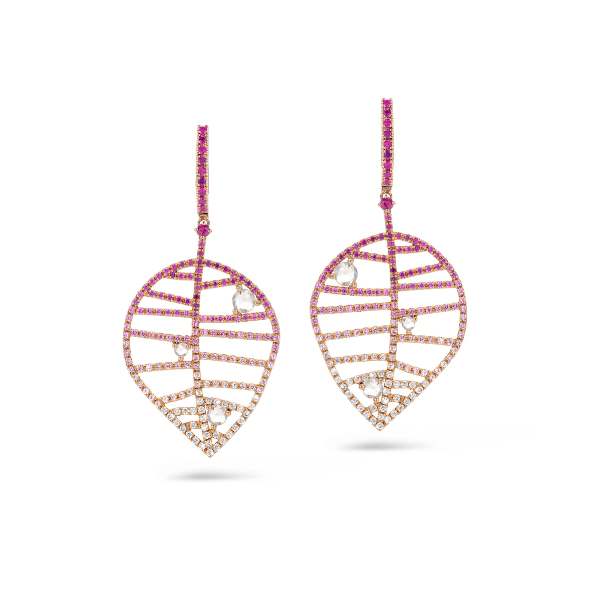 BEECH EARRINGS -  DEWDROPS M rose gold diamond pink sapphire pavé
